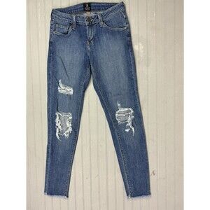 Just Black Size 26 Women Jeans Skinny Low Rise Raw Hem Distress Med Wash Stretch